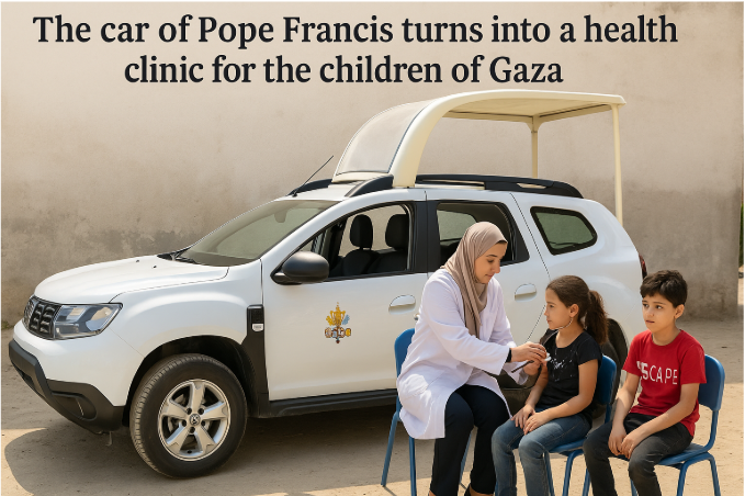 The Car of Pope Francis Turns into a Health Clinic for the Children of Gaza